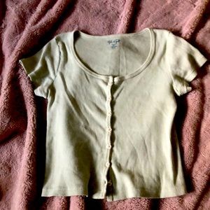 Mint colored John Galt button up crop top